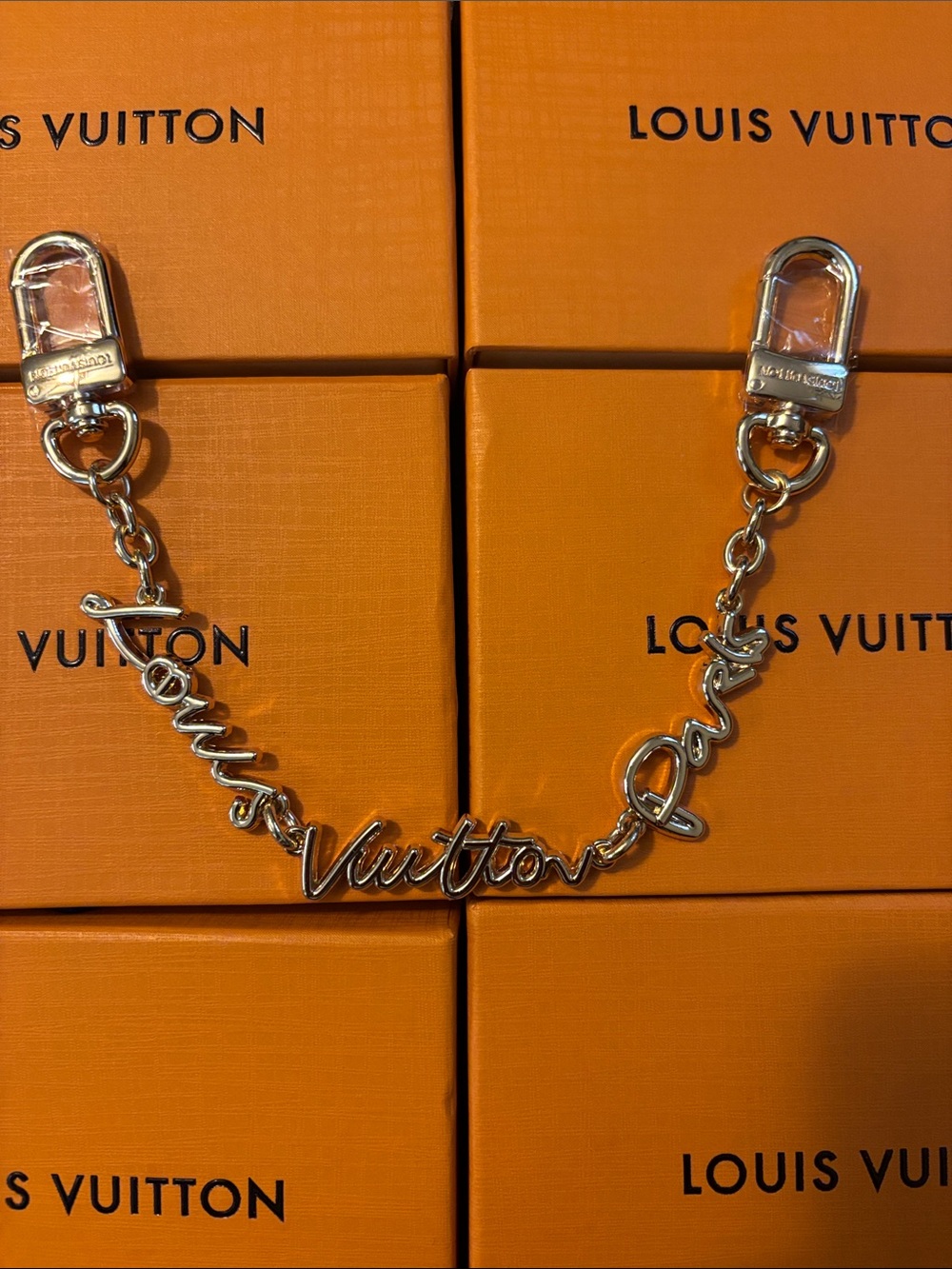 Louis Vuitton Silver Script Logo Chain Key Holder